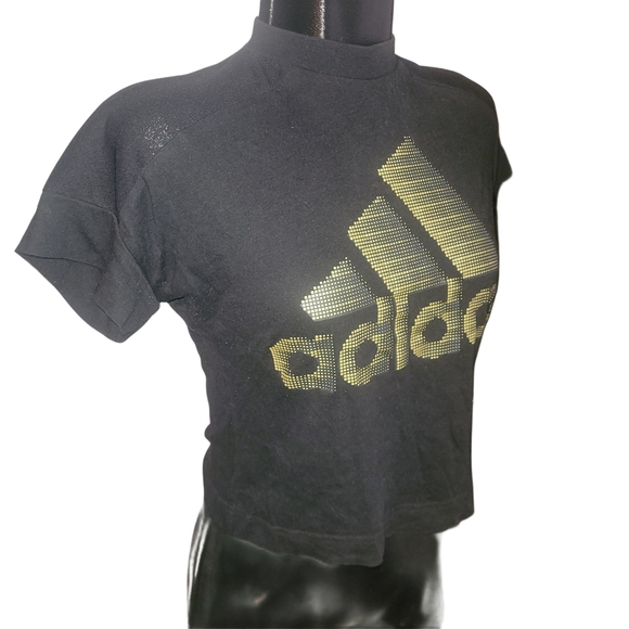 Adidas Black and Gold Logo Crop Top S - Picture 3 of 5